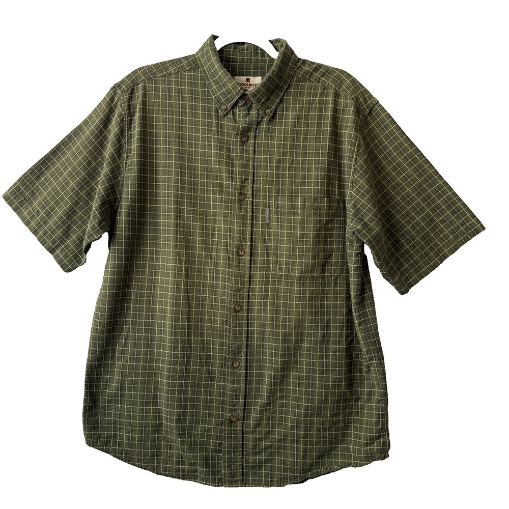 Woolrich Green Plaid Short Sleeve Button Down Shirt Med Relaxed Classic Cotton